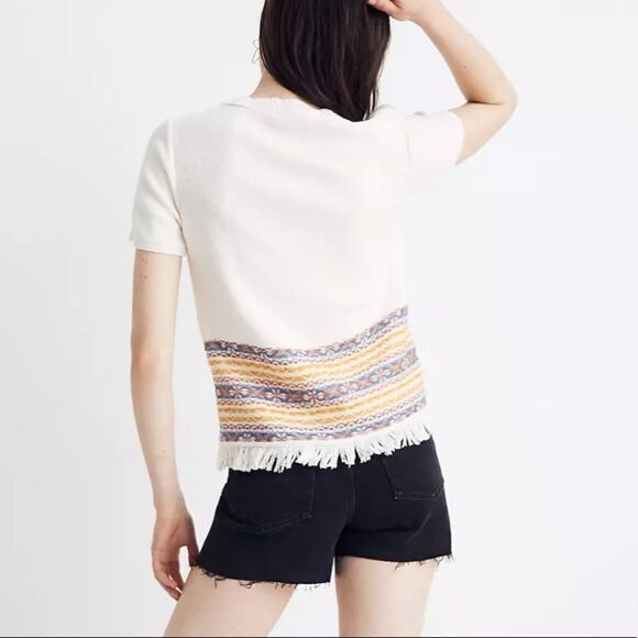 MADEWELL Fringe Jacquard Short Sleeve Sweater Size S - Picture 3 of 11